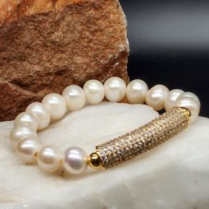 Large Pearls Genuine Freshwater Pearls Gold plated Bracelet Size 6 - 6.